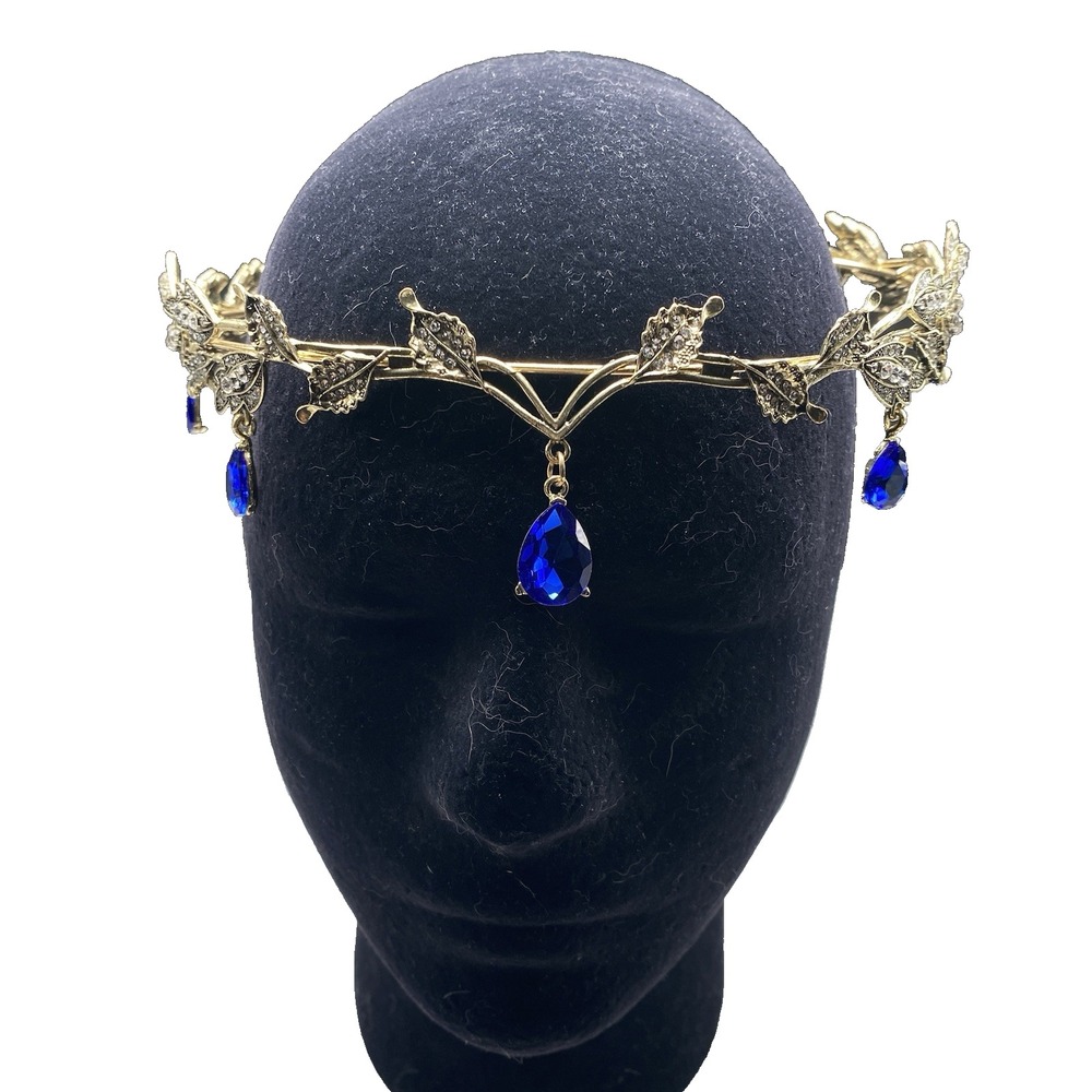 Octavia's Crystal Drop Fairy Elvin Headband Gold Royal Blue Cosplay Costume - Picture 10 of 10